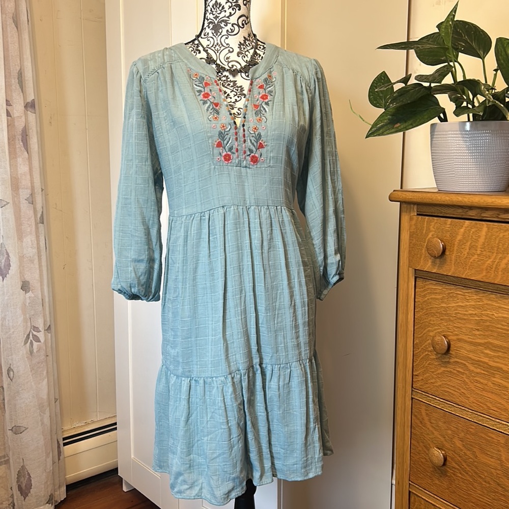 Embroidered Teal Dress